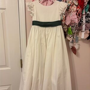 Azazie flower girl dress - ivory with eucalyptus sash size 6 EUC